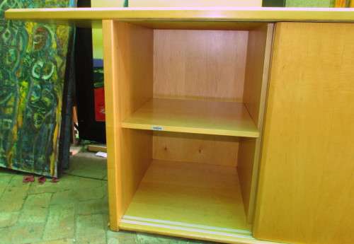 MAPLE CREDENZA WITH EXTRA LONG OVERHANGING TOP
