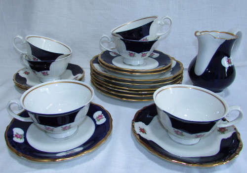 REICHENBACH TEA SET - Cobalt Blue with Gold Rims - RARE