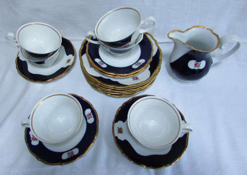 REICHENBACH TEA SET - Cobalt Blue with Gold Rims - RARE