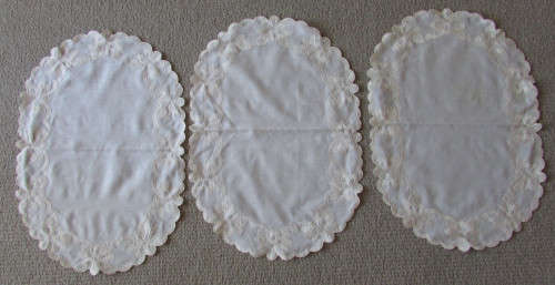 3 BEIGE OVAL EMBROIDERED  DOILIES