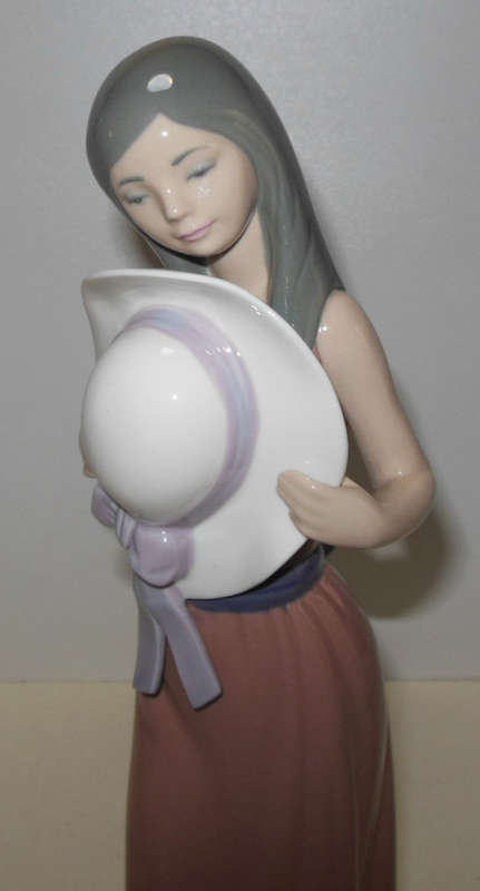 LLADRO FIGURINE - "Bashful Girl with Straw Hat" - Retired