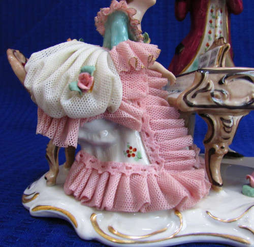 VINTAGE GERMAN DRESDEN  LACE FIGURINE -  W WESSEL - FRANKENTHAL