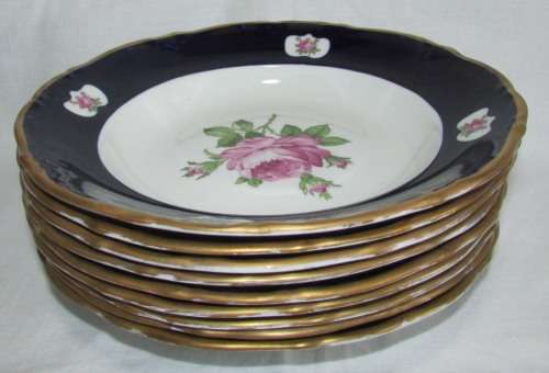 REICHENBACH (THURINGIA)  SOUP / PORRIDGE  PLATES - Cobalt Blue with Gold Rims - RARE