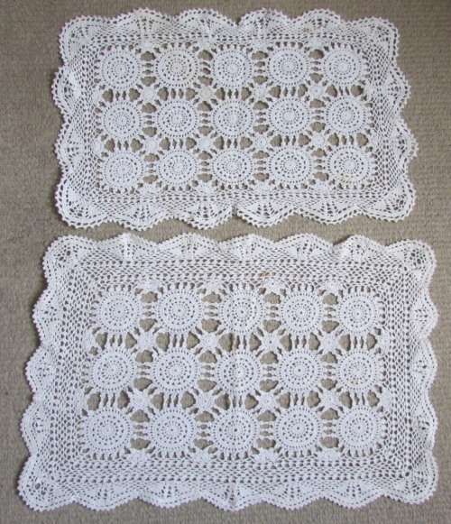 2 RECTANGULAR  HAND CROCHET TRAY CLOTHS