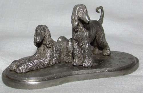 ABSOLUTELY GORGEOUS PAIR OF PEWTER AFGHAN HOUNDS