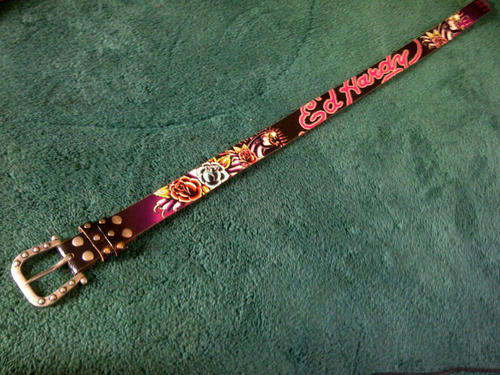 Ed Hardy "Rose and Panther"  Leather Belt