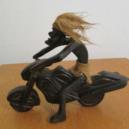 *** A VERY UNUSUAL WOODEN HAND CARVED AFRICAN BIKE RIDER ***