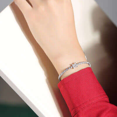1CT Princess Cut Moissanite Diamond Women Tennis Bracelet 925 Sterling Silver