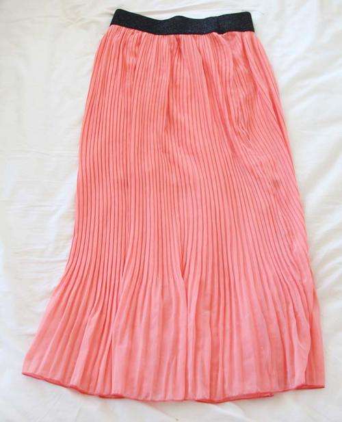 Stunning Coral Pleated Trendy Midi skirt