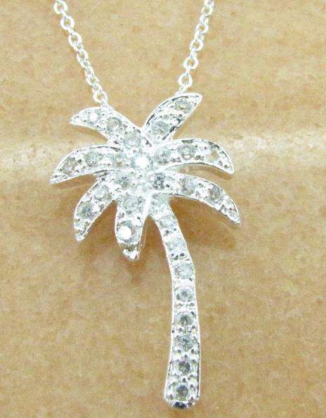 STUNNING STERLING SILVER & CRYSTAL PALMTREE NECKLACE