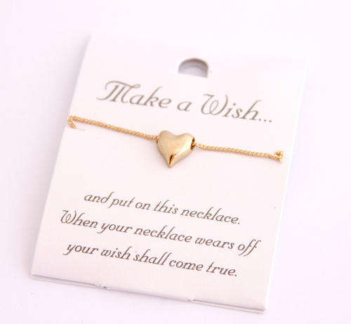 Stunning MAKE A WISH Gold Tone Heart Necklace
