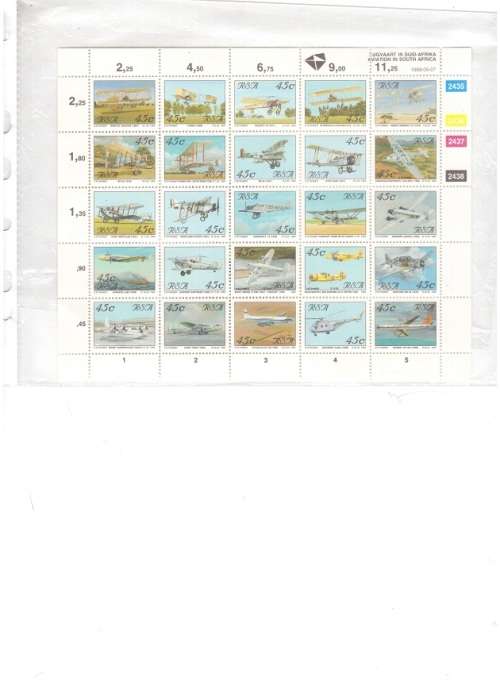 AVIATION IN SOUTH AFRICA BLOCK OF 25 STAMPS 1993-05-07 SEE PICS!!!