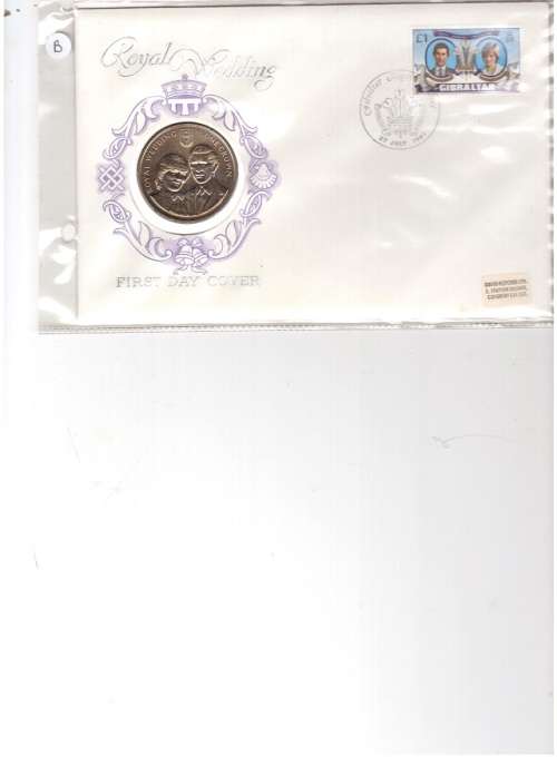 1981 ROYAL WEDDING GIBRALTAR FIRST DAY COVER WITH ONE CROWN COIN SEE PICS