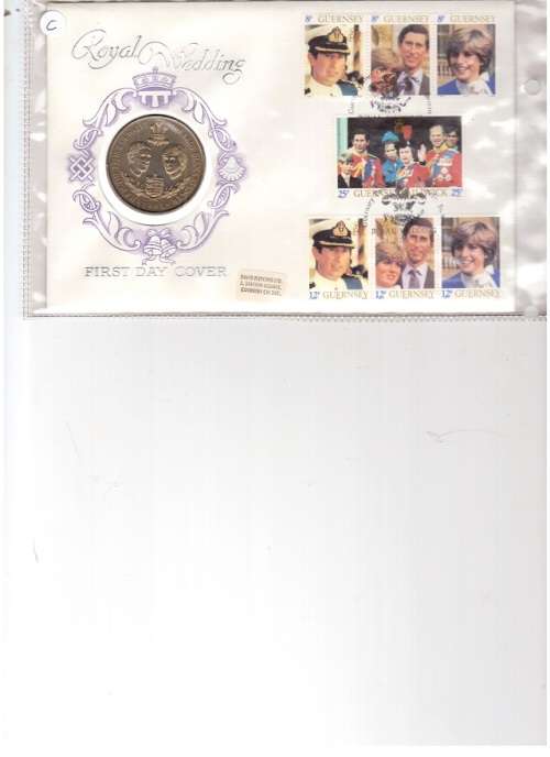 1981 ROYAL WEDDING GUERNSEY FIRST DAY COVER WITH CROWN SIZE 25 PENCE COIN SEE PICS