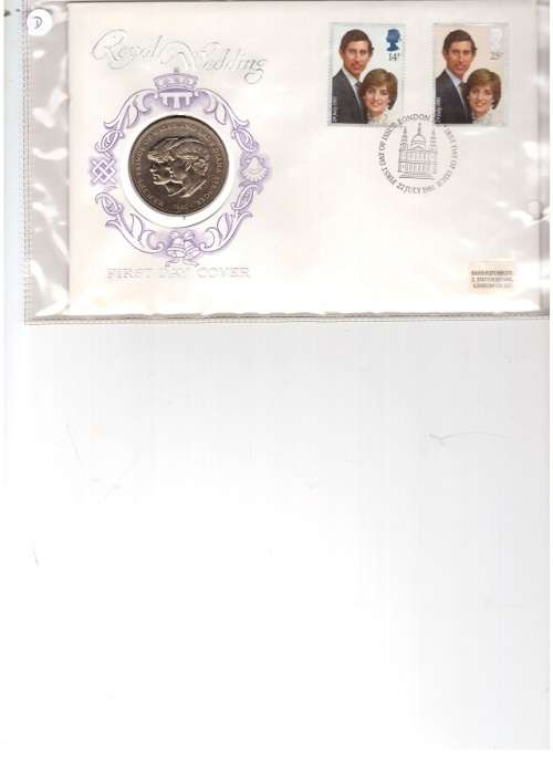 1981 ROYAL WEDDING LONDON FIRST DAY COVER WITH CROWN COIN SEE PICS