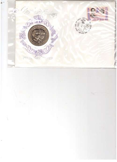 1981 ROYAL WEDDING ISLE OF MAN FIRST DAY COVER WITH 1 CROWN COIN SEE PICS