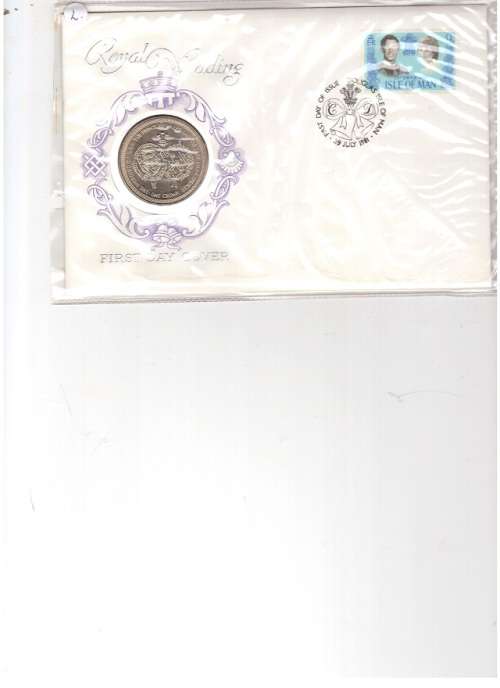 1981 ROYAL WEDDING ISLE OF MAN FIRST DAY COVER WITH 1 CROWN COIN SEE PICS
