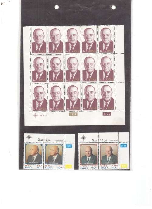 RSA MINT STAMPS PRESIDENT VORSTER ,DE KLERK AND ROSES SEE PICS!!!