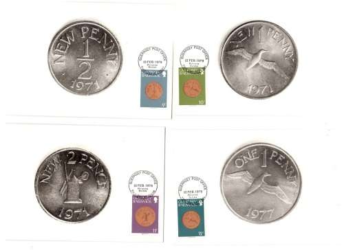 GUERNSEY  1979 COINS SHORT SET OF 14 STAMPED POST CARDS SEE PICS!!!