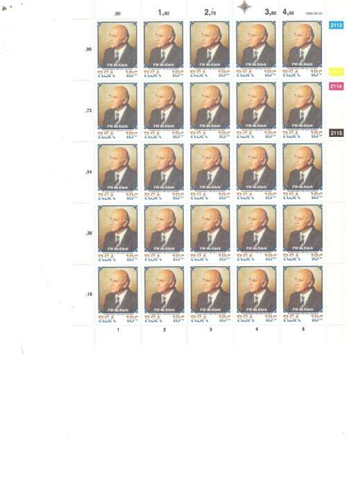 RSA CONTROL BLOCKS 25 X 18 CENT 25 X 45 CENT F W DE KLERK 1989 MINT STAMPS SEE PICKS!!!!!
