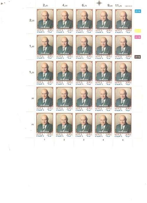 RSA CONTROL BLOCKS 25 X 18 CENT 25 X 45 CENT F W DE KLERK 1989 MINT STAMPS SEE PICKS!!!!!