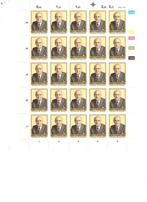 RSA  P W BOTHA 1984 25 11 CENT 25 BY 25 CENT CONTROL BLOCKS MINT SEE PICS!!!!