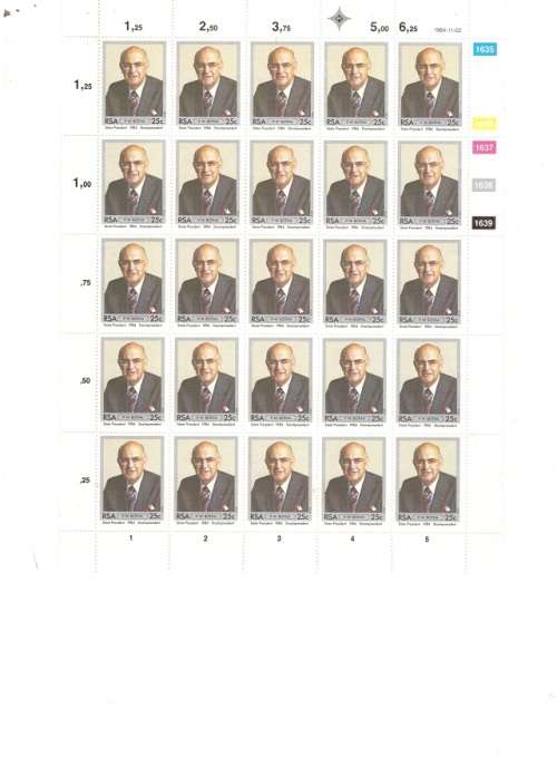 RSA  P W BOTHA 1984 25 11 CENT 25 BY 25 CENT CONTROL BLOCKS MINT SEE PICS!!!!