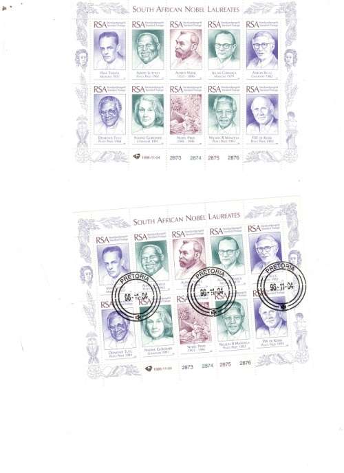 SA NOBEL LAUREATS 1996 MINT AND CANCELLED MINIATURE SHEETS SEE PICS!!!!