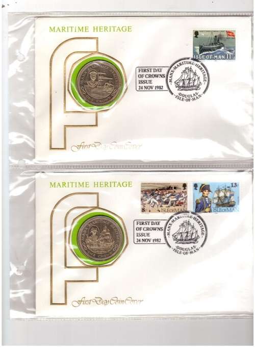 ISLE OF MAN 2 X FDCS WITH UNCIRCULATED ONE CROWN COINS SEE PICS!!!