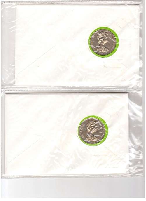 ISLE OF MAN 2 X FDCS WITH UNCIRCULATED ONE CROWN COINS SEE PICS!!!