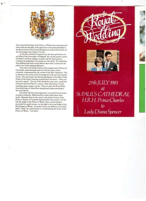 GB BOOKLET GRENADA HRH PRINCE CHARLES TO LADY DIANA SPENCER 29/7/81 SEE PICS!!!