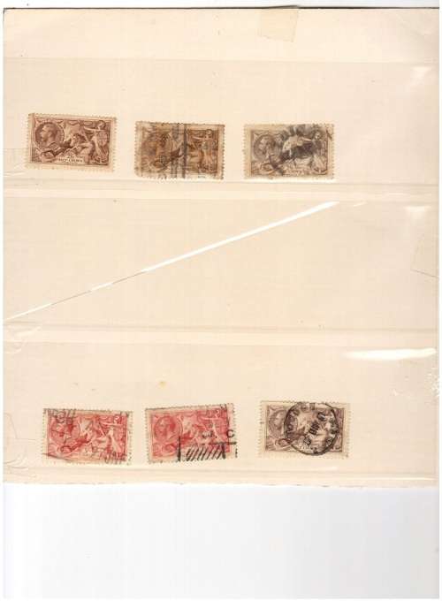 GREAT BRITAIN 4 X HALF CROWN AND 2 X 5 SHILLINGS 1913 TO 1934 HIGH VALUES SEA HORSES SEE PICS!!!!