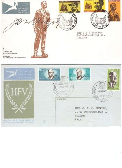 2 X HIGH VALUE RSA FIRST DAY COVERS ONE BY HERTZOG SIGNED AND ONE DR VERWOERD NOT SIGNED SEE PICS!!!