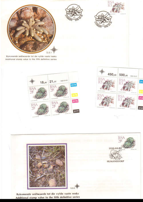 2 X RSA FDC`S 1/3/1990 ADDITIONAL STAMP VALUE TO THE 5 TH DEF SERIES PLUS 2 X CONTRO,