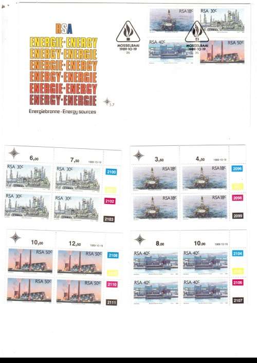 1 X RSA FDC ENERGY 19/10/1989 PLUS 4 X CONTROL BLOCKS OF 4 STAMPS EACH ALL MINT SEE PICS