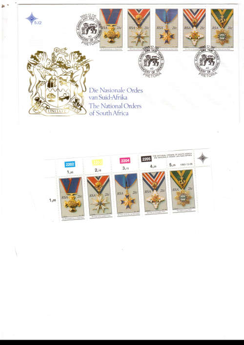1 X RSA FDC NATIONAL ORDERS SA 6/12/1990 PLUS CONTROL BLOCK 5 STAMPS ALL MINT SEE PICS