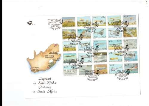 1 X LARGE RSA FDC AVIATION IN S A 7/5/1993 PLUS BLOCK OF 25 STAMPS ALL MINT SEE PICS