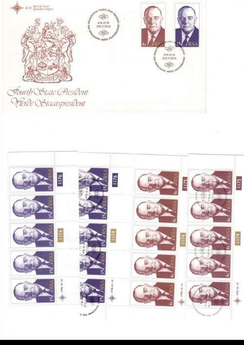 1 X RSA FDC B J VORSTER 10/10/1978 PLUS 4 X CONTROL BLOCKS WITH 5 STAMPS EACH SEE PICS