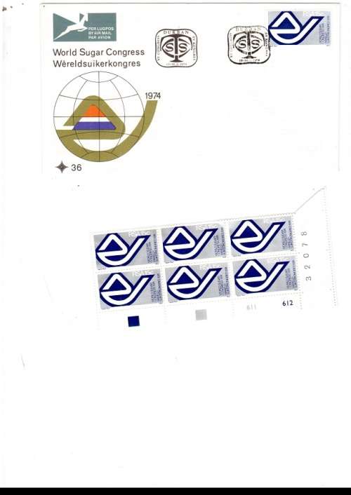 1 X RSA FDC WORLD SUGAR CONGRES 1974 PLUS 1 X CONTROL BLOCK WITH 6 MINT STAMPS SEE PICS