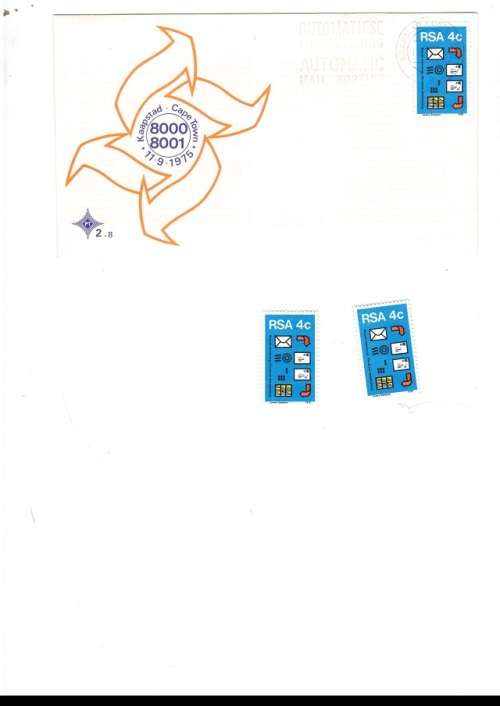 1 X RSA FDC AUTOMATIC MAIL SORTING 1975 PLUS 2 MINT STAMPS SEE PICS