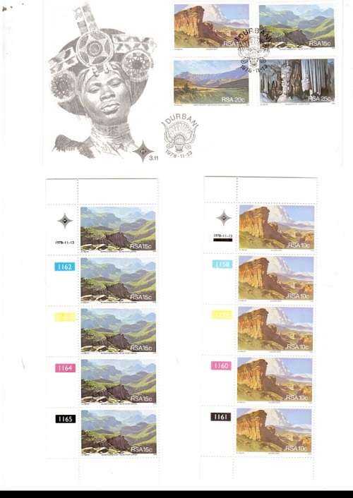 1 X RSA FDC TOURISM 1978 PLUS 4 X CONTROL BLOCKS OF 5 MINT STAMPS EACH SEE PICS