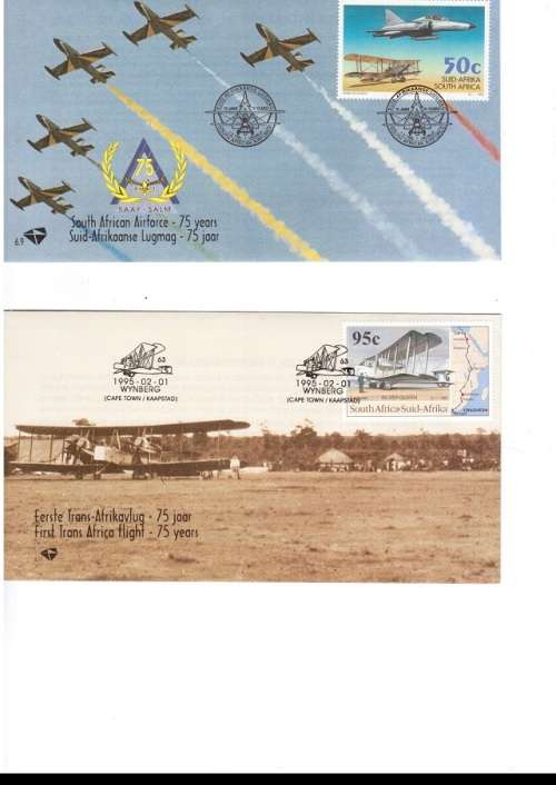 2 X RSA FDC`S SA AIRFORCE 1995 PLUS 2 X CONTROL BLOCKS OF 4 MINT STAMPS EACH SEE PICS