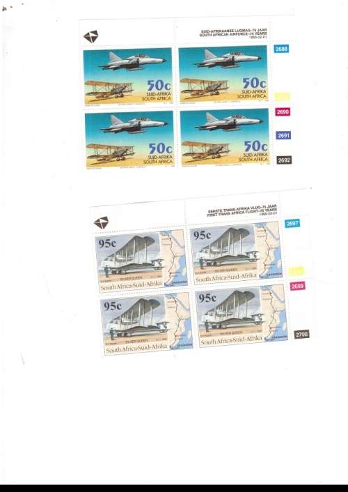 2 X RSA FDC`S SA AIRFORCE 1995 PLUS 2 X CONTROL BLOCKS OF 4 MINT STAMPS EACH SEE PICS