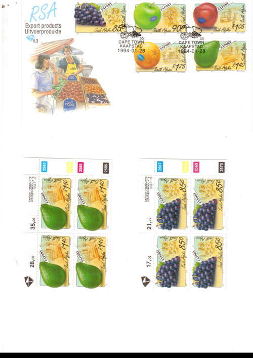 1 X RSA FDC EXPORT PRODUCTS 1994 PLUS 5 X CONTROL BLOCKS OF 4 MINT STAMPS EACH SEE PICS