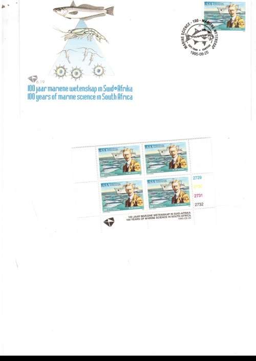 1 X RSA FDC 100 YEARS MARINE SCIENCE 1995 PLUS 1 X CONTROL BLOCK WITH 4 MINT STAMPS SEE PICS