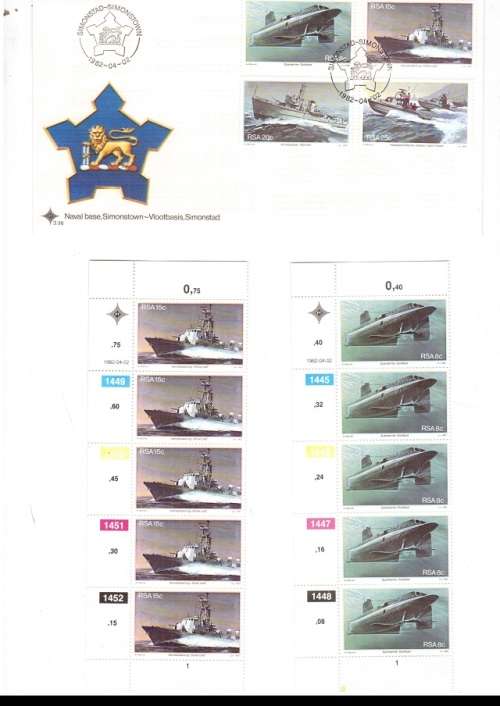 1 X RSA FDC NAVIL BASE SIMONSTOWN 1982 PLUS 4 X CONTROL BLOCKS OF 4 MINT STAMPS EACH SEE PICS