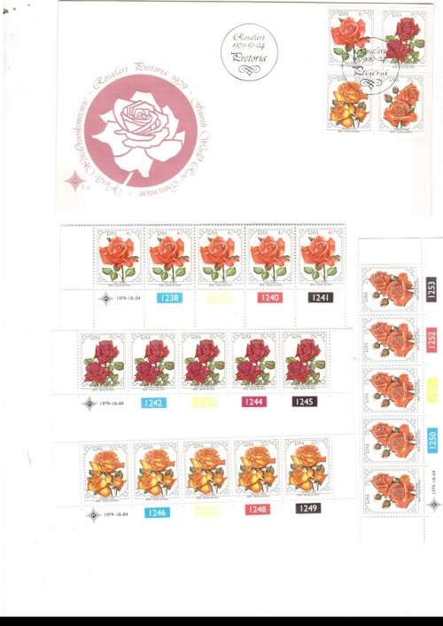1 X RSA FDC ROSES 1979 PLUS 4 X CONTROL BLOCKS OF 5 MINT STAMPS EACH SEE PICS