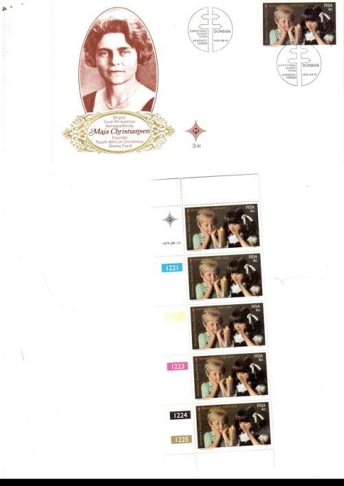 1 X RSA FDC CHRISTMAS STAMP FUND 1979 PLUS 1 X CONTROL BLOCK OF 5 MINT STAMPS SEE PICS