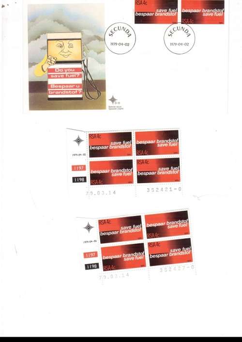 1 X RSA FDC SAVE FUEL 1979 PLUS 2 X CNTROL BLOCKS OF 4 STAMPS EACH SEE PICS