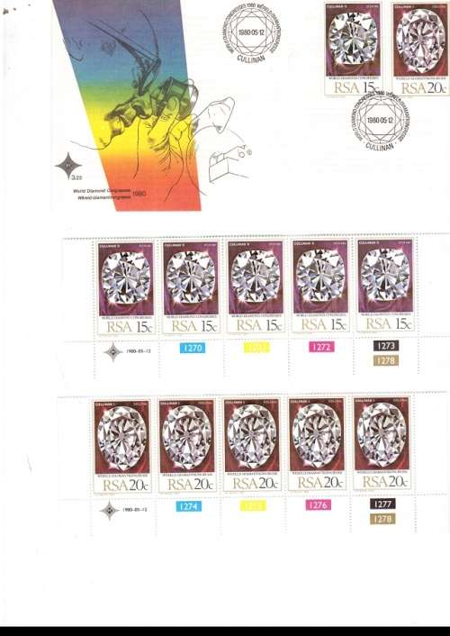 1 X RSA FDC WORLD DIAMOND 1980 PLUS  2 X CONTROL BLOCKS OF 5 MINT STAMPS EACH SEE PICS